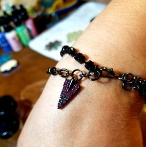 Pink and Black Micropave Arrow Bracelet